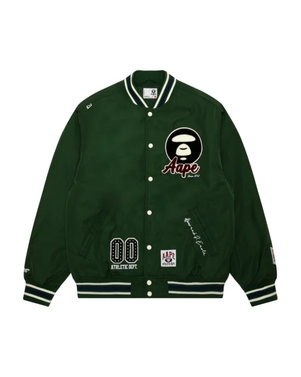 AAPE 猿顏毛絨徽章美式休閒寬鬆厚棒球服夾克外套
